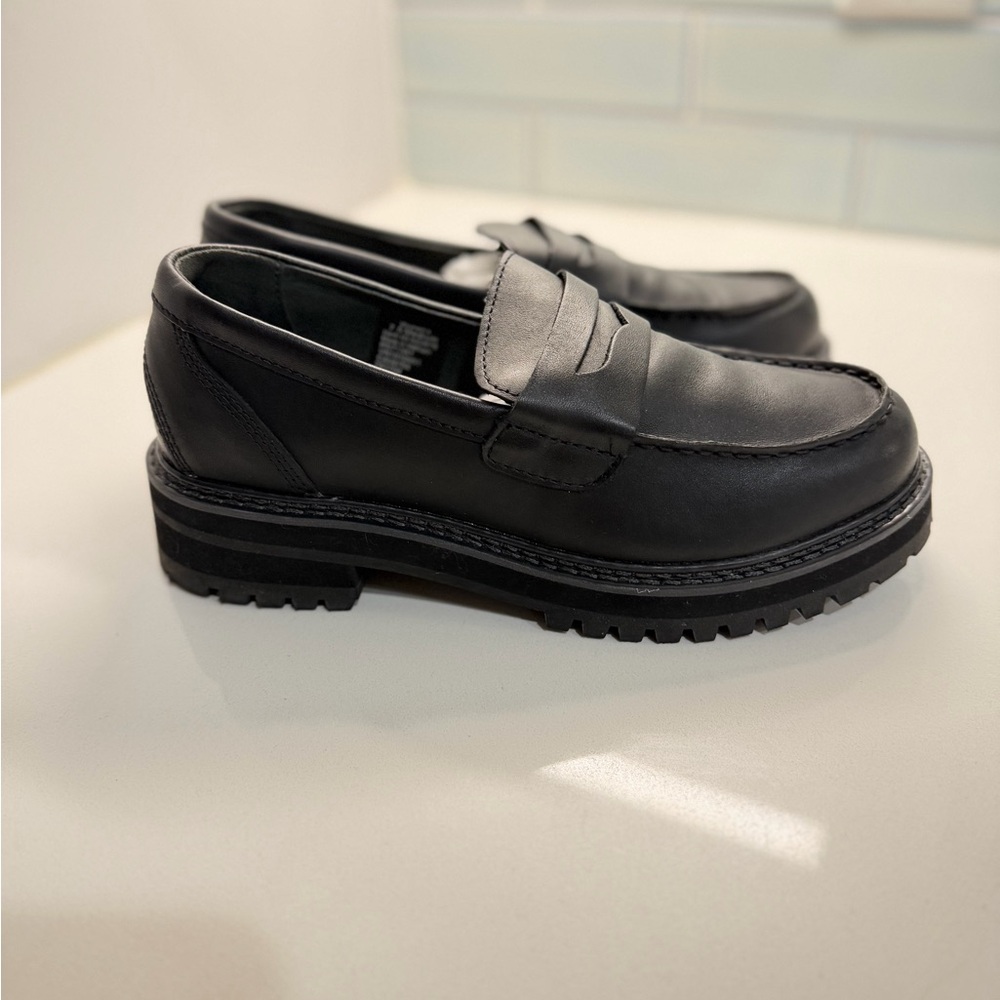 L.L. Bean Black Leather Lug Sole Penny Loafers